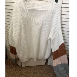 WHITE, BURNT ORANGE, LIGHT PINK & GRAY SWEATER